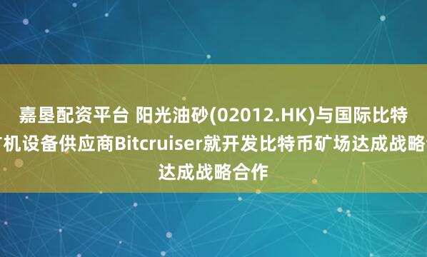 嘉垦配资平台 阳光油砂(02012.HK)与国际比特币矿机设备供应商Bitcruiser就开发比特币矿场达成战略合作