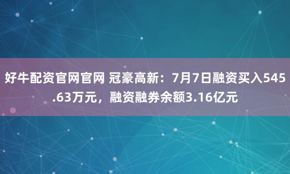 好牛配资官网官网 冠豪高新：7月7日融资买入545.63万元，融资融券余额3.16亿元